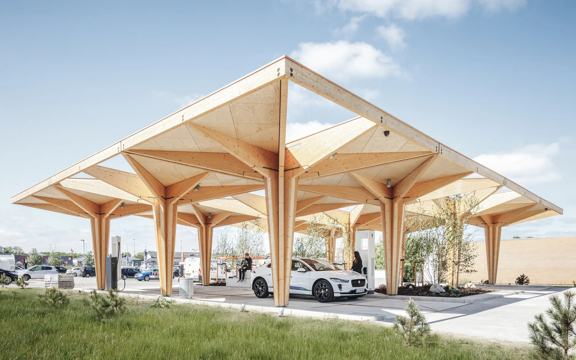 EV charging at a modern station